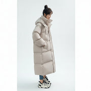Extra lange dames winterparka met kap, warme katoenen jas