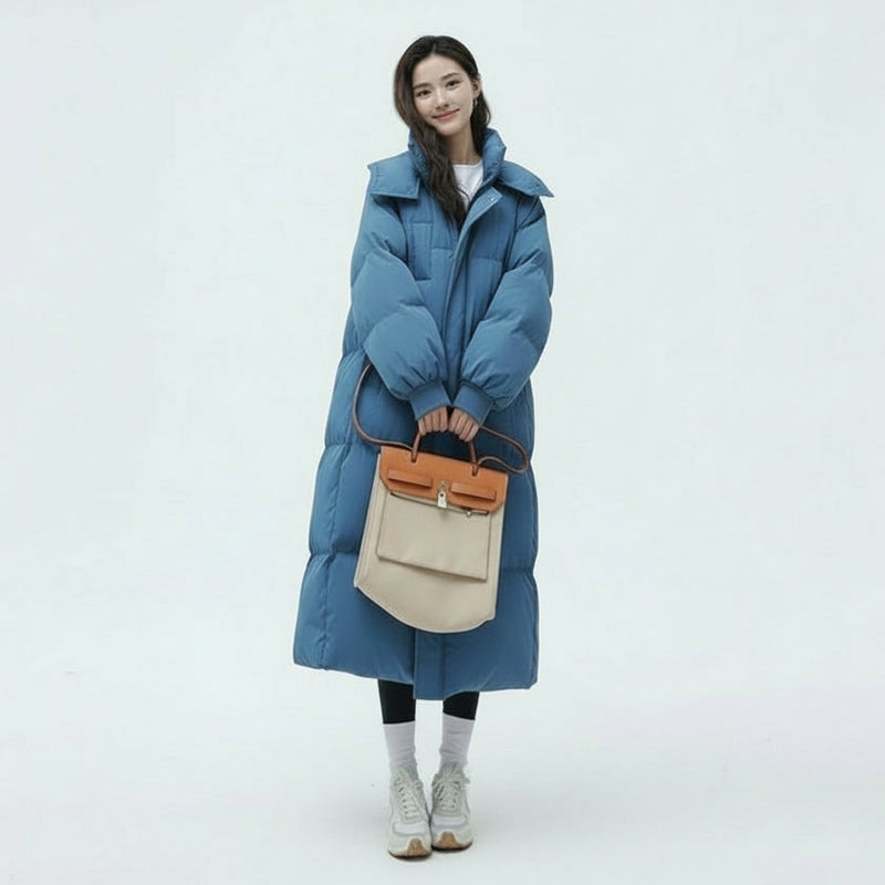 Extra lange dames winterparka met kap, warme katoenen jas