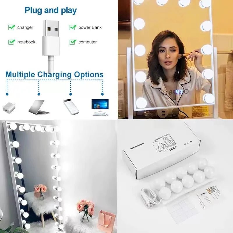 LED make - up spiegelverlichting - USB - aangedreven, dimbaar - Set van 10 lampen - Bivakshop