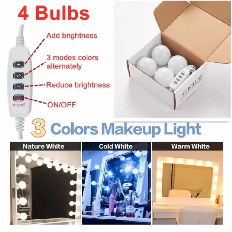 LED make - up spiegelverlichting - USB - aangedreven, dimbaar - Set van 10 lampen - Bivakshop