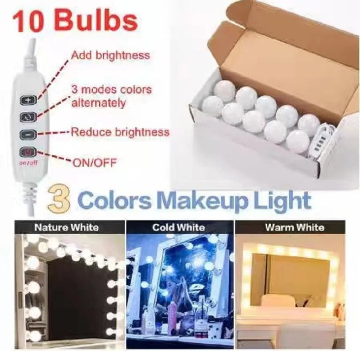 LED make - up spiegelverlichting - USB - aangedreven, dimbaar - Set van 10 lampen - Bivakshop
