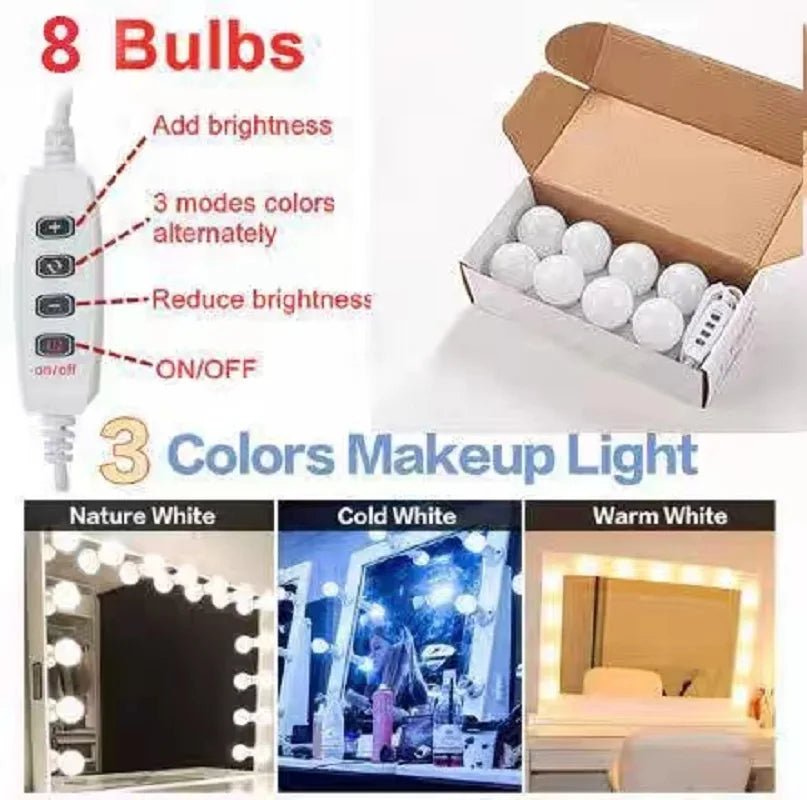 LED make - up spiegelverlichting - USB - aangedreven, dimbaar - Set van 10 lampen - Bivakshop