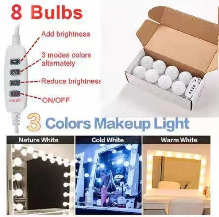 LED make - up spiegelverlichting - USB - aangedreven, dimbaar - Set van 10 lampen - Bivakshop