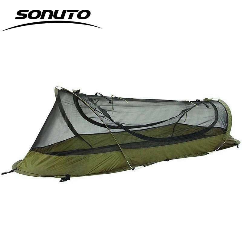 Lichtgewicht 1 - persoons tent – Automatisch opzetbaar met aluminium stokken, waterdicht en muggendicht - Bivakshop