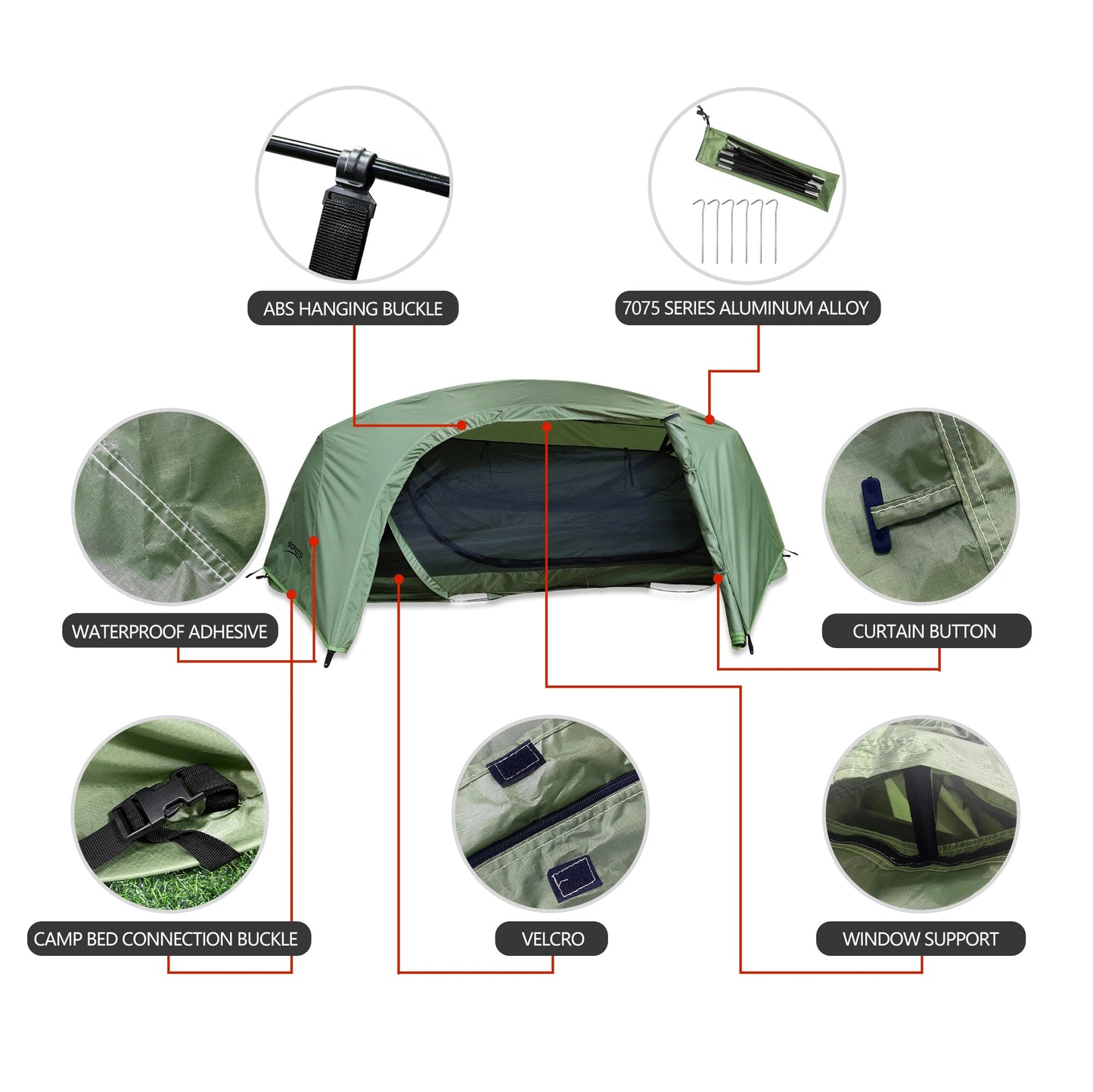 Lichtgewicht 1 - persoons tent – Automatisch opzetbaar met aluminium stokken, waterdicht en muggendicht - Bivakshop