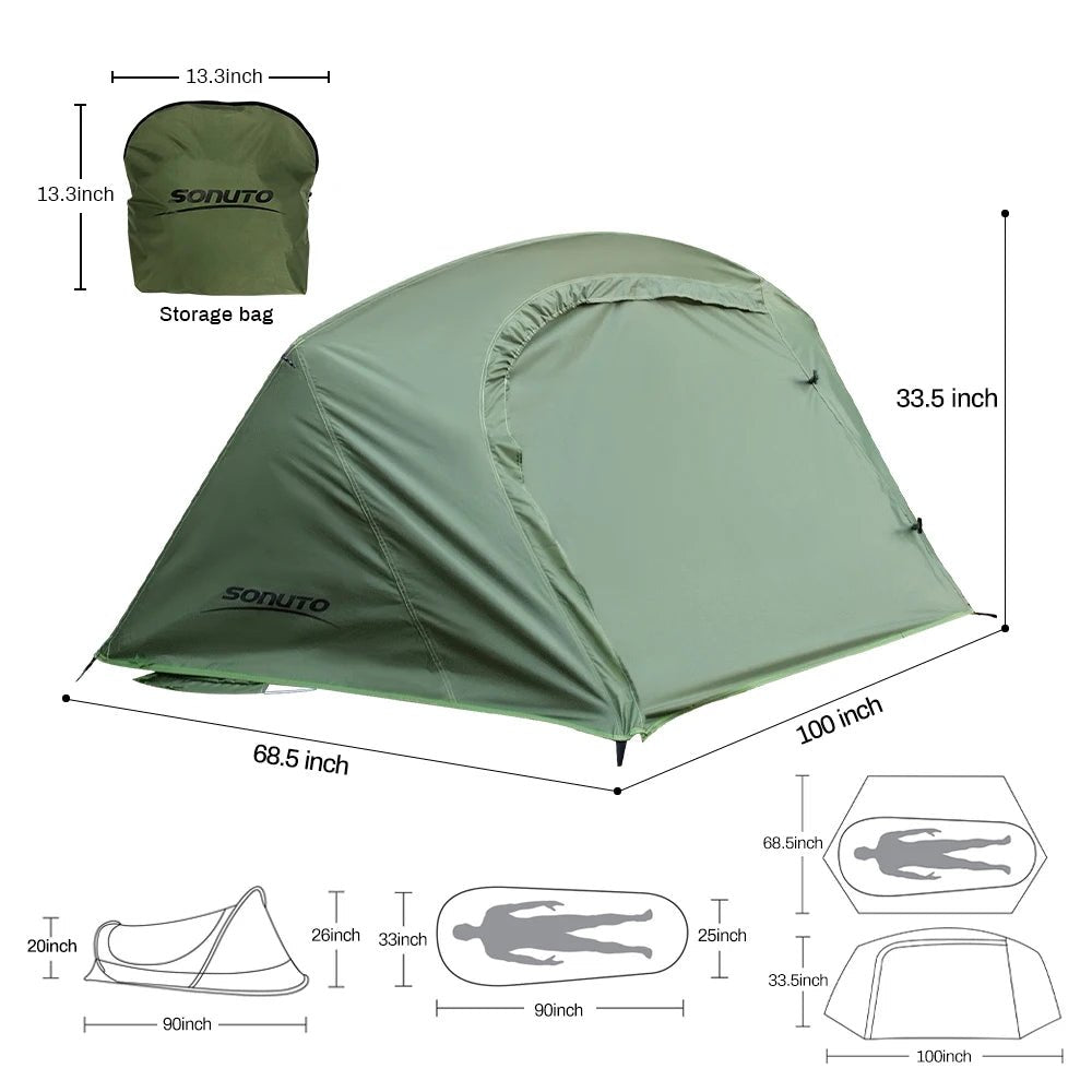 Lichtgewicht 1 - persoons tent – Automatisch opzetbaar met aluminium stokken, waterdicht en muggendicht - Bivakshop