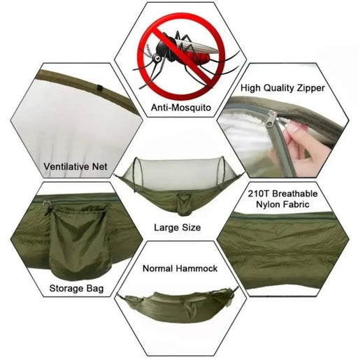 Lichtgewicht hangmat met muskietennet – parachutestof 250×120 cm - Bivakshop