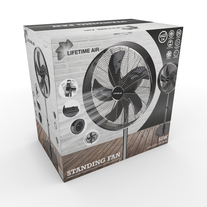 Lifetime Air - Staande Ventilator – 40 cm – Antraciet / Gunmetal – Krachtig (50W) – In Hoogte Verstelbaar - Bivakshop