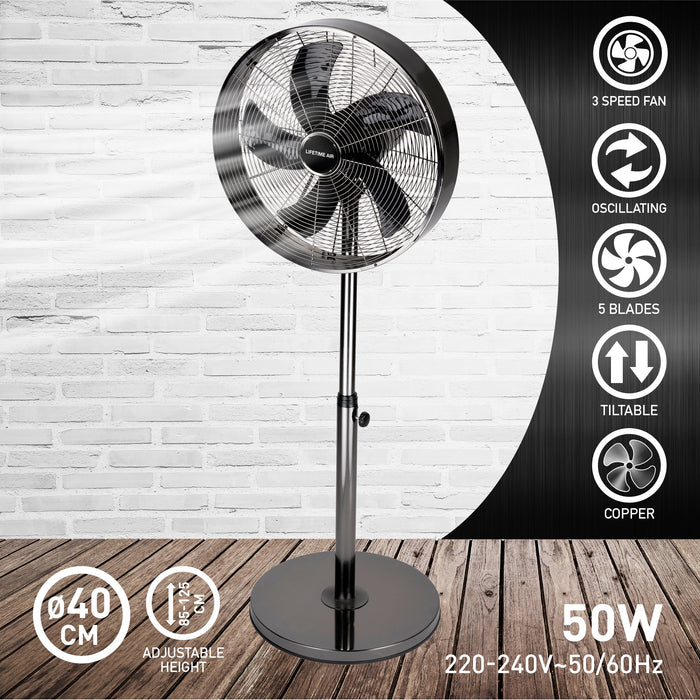 Lifetime Air - Staande Ventilator – 40 cm – Antraciet / Gunmetal – Krachtig (50W) – In Hoogte Verstelbaar - Bivakshop