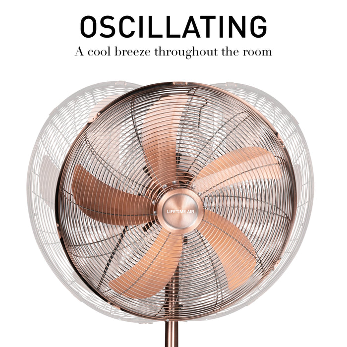 Lifetime Air - Staande Ventilator – 45 cm – Koperkleur – Krachtige Luchtstroom (50W) – Statiefmodel - Bivakshop