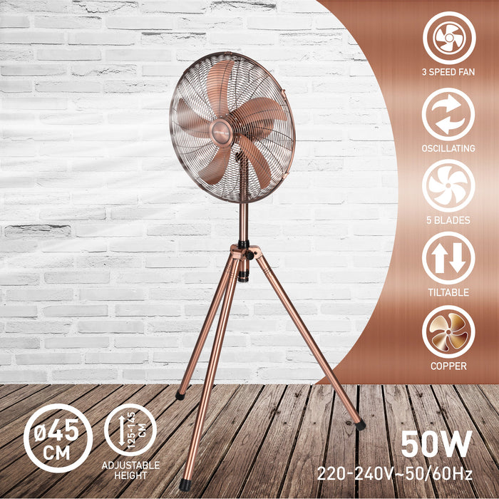Lifetime Air - Staande Ventilator – 45 cm – Koperkleur – Krachtige Luchtstroom (50W) – Statiefmodel - Bivakshop