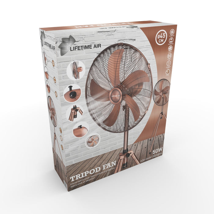 Lifetime Air - Staande Ventilator – 45 cm – Koperkleur – Krachtige Luchtstroom (50W) – Statiefmodel - Bivakshop
