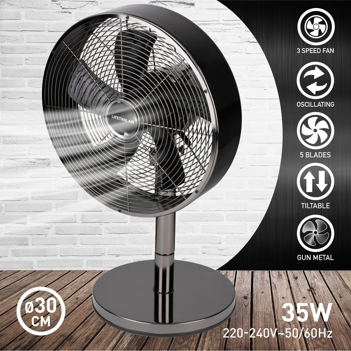Lifetime Air - Tafelventilator – 30 cm – Antraciet / Gunmetal – Energiezuinig & Krachtig (35W) - Bivakshop