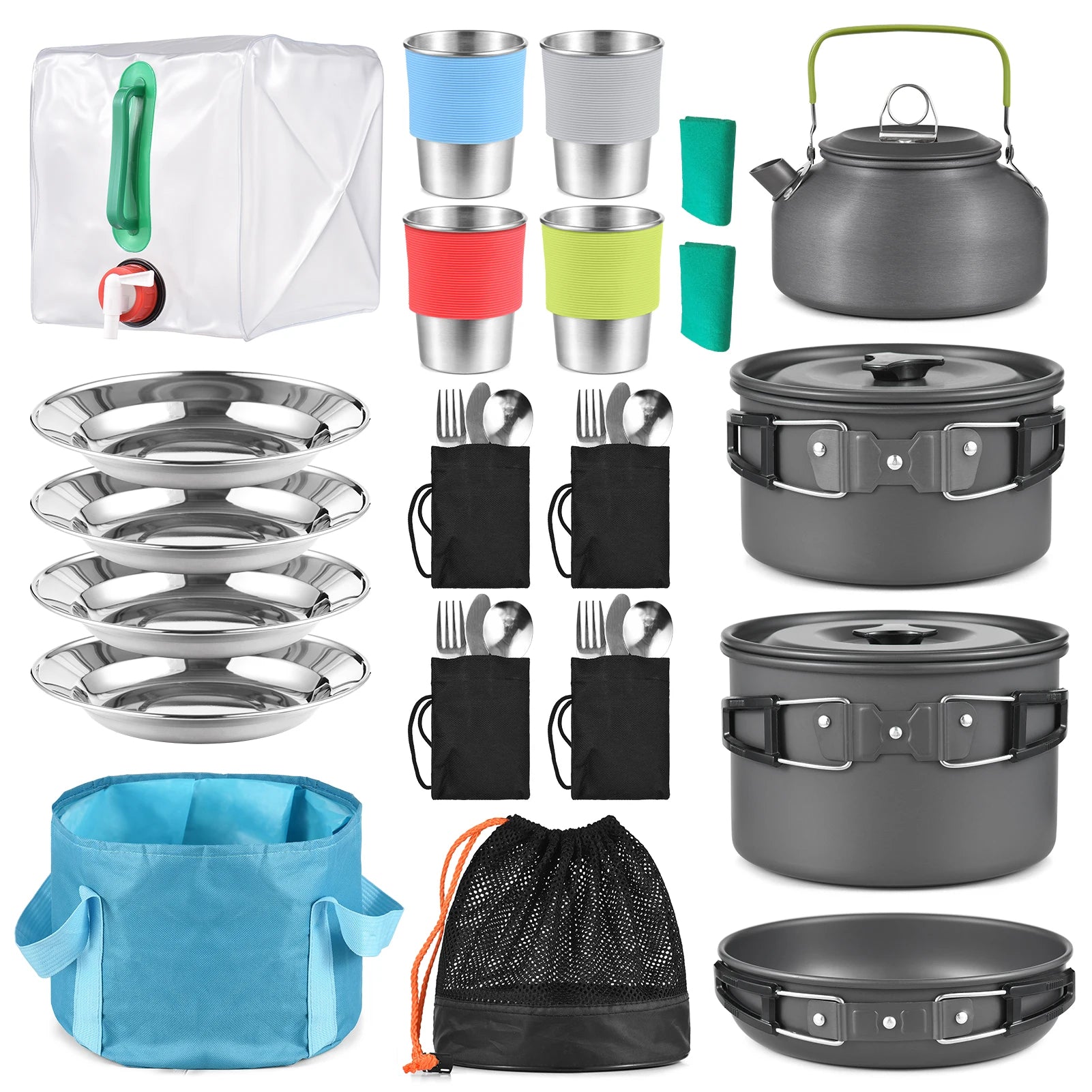 Lixada outdoor kookgerei set – Opvouwbare kom, pan, mes & vork - Lichtgewicht camping & hiking serviesset - Bivakshop