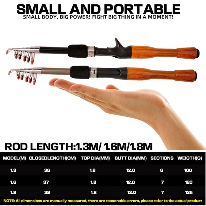 Lokken vishengel - Carbon mini travel lichtgewicht - 1.3m - 1.6m - 1.8m - Bivakshop
