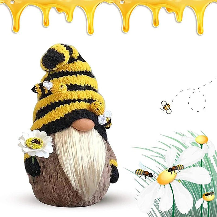 Luxe Bijen Gnome Decoratie – Handgemaakte Plush Kabouter met Zonnebloem – Farmhouse Keukendecoratie - Bivakshop
