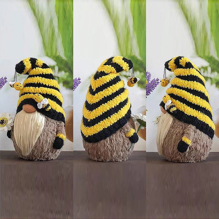 Luxe Bijen Gnome Decoratie – Handgemaakte Plush Kabouter met Zonnebloem – Farmhouse Keukendecoratie - Bivakshop