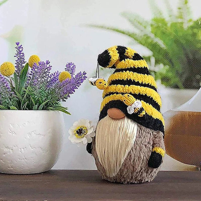 Luxe Bijen Gnome Decoratie – Handgemaakte Plush Kabouter met Zonnebloem – Farmhouse Keukendecoratie - Bivakshop