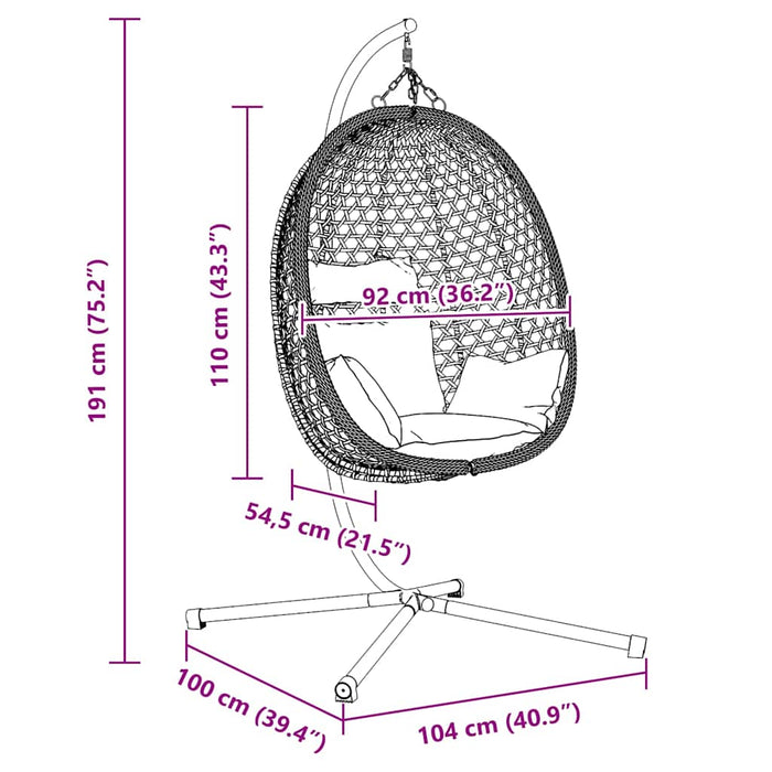 Luxe Ei - vormige Hangstoel Poly Rattan – 104x100x191 cm – Royale Lounge - Bivakshop