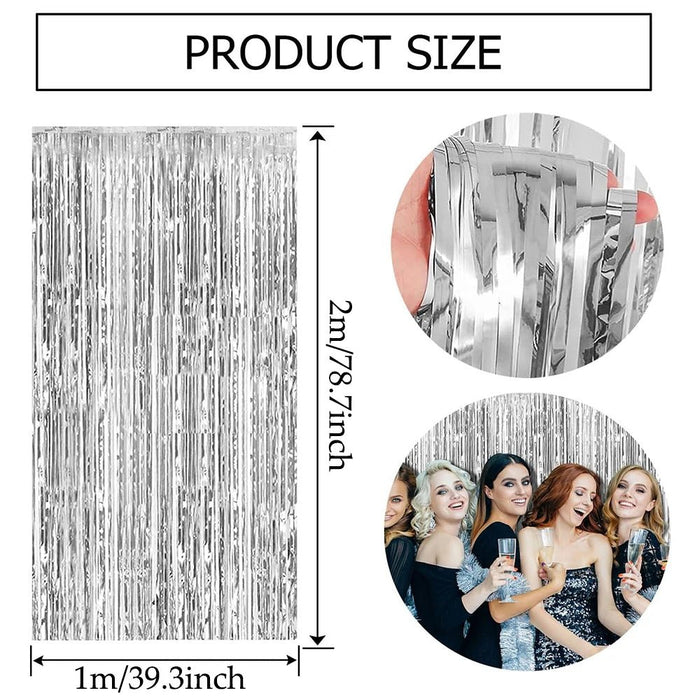 Luxe Glitter Fringe Gordijnen – Tinsel Folie Achtergrond – Diverse Kleuren & Feestthema’s - Bivakshop
