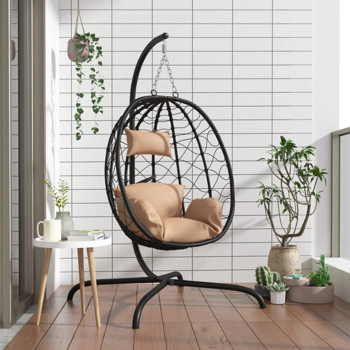 Luxe Hangende Ei Stoel – Poly Rattan & Staal – Inclusief Comfortabel Kussen - Bivakshop