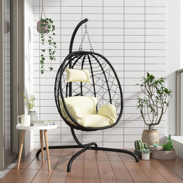 Luxe Hangende Ei Stoel – Poly Rattan & Staal – Inclusief Comfortabel Kussen - Bivakshop