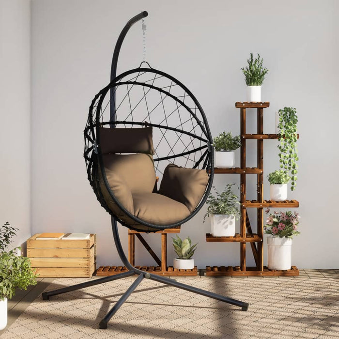 Luxe Hangstoel met Standaard – Rattan & Staal – Vrijstaande Loungestoel - Bivakshop