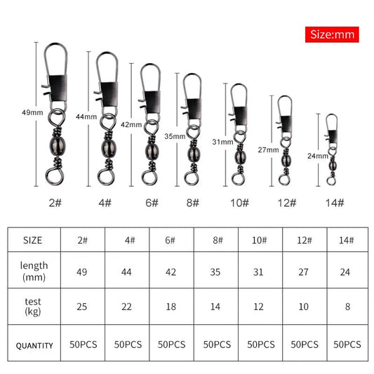 Meredith 50 stuks visverbinding pin lager draaiende wartel - Roestvrij staal - Bivakshop