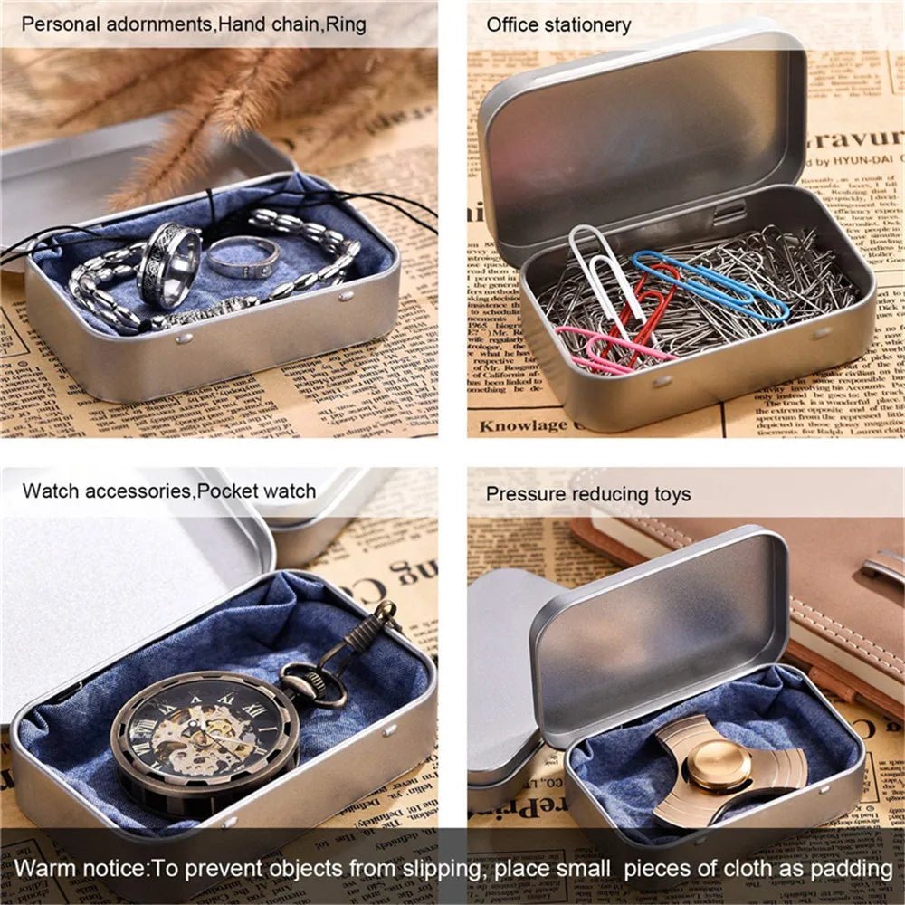 Metalen mini blikje - Rechthoekige opbergdoos met scharnierdeksel - Voor snoep, pillen, munten en kleine accessoires - Bivakshop