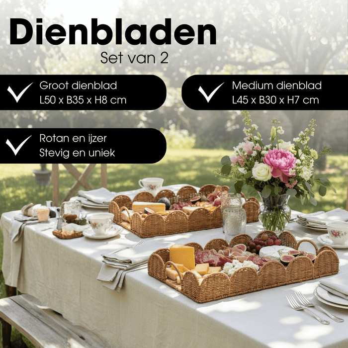 Mica Decorations - Eleta Dienbladenset – Rotan – 2 - delig – Naturel - Bivakshop
