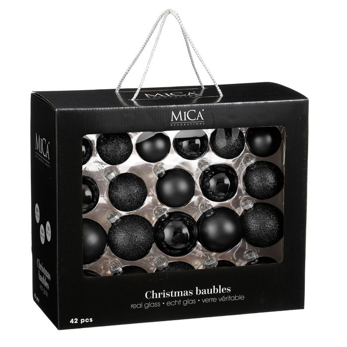 Mica Decorations – Kerstballen Set '42 Stuks' – Ø 5 - 7 cm – Zwart Glas - Bivakshop