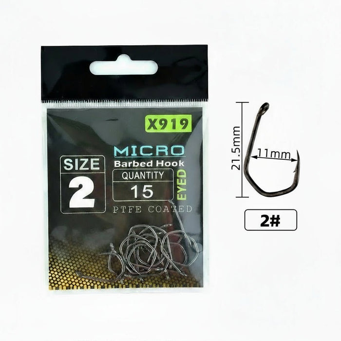 Micro Barb Eyed Hooks (15x) – PTFE High Carbon End Tackle - Bivakshop