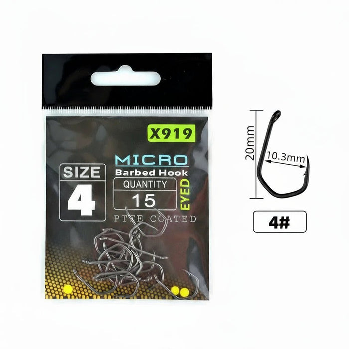 Micro Barb Eyed Hooks (15x) – PTFE High Carbon End Tackle - Bivakshop
