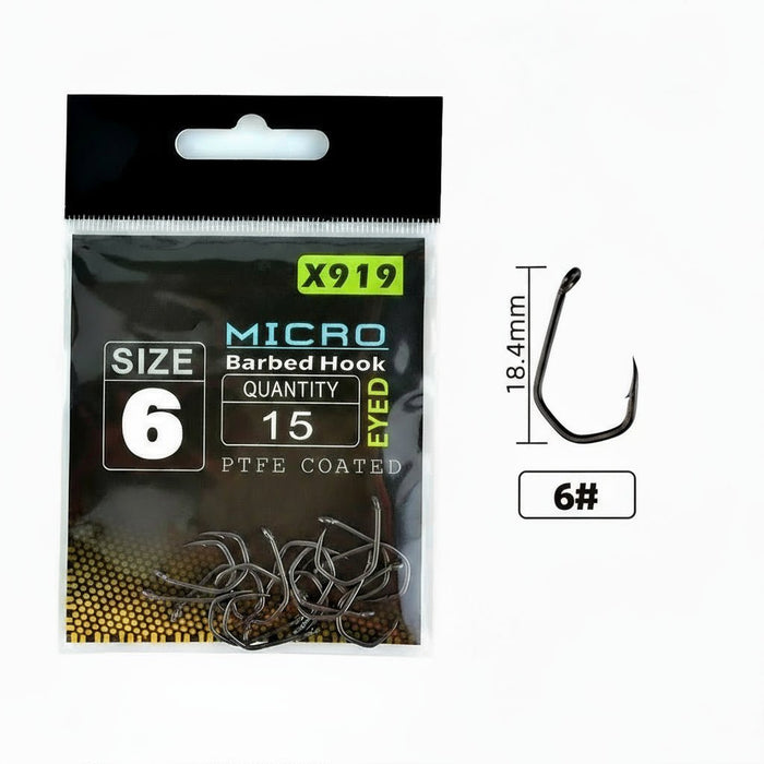 Micro Barb Eyed Hooks (15x) – PTFE High Carbon End Tackle - Bivakshop