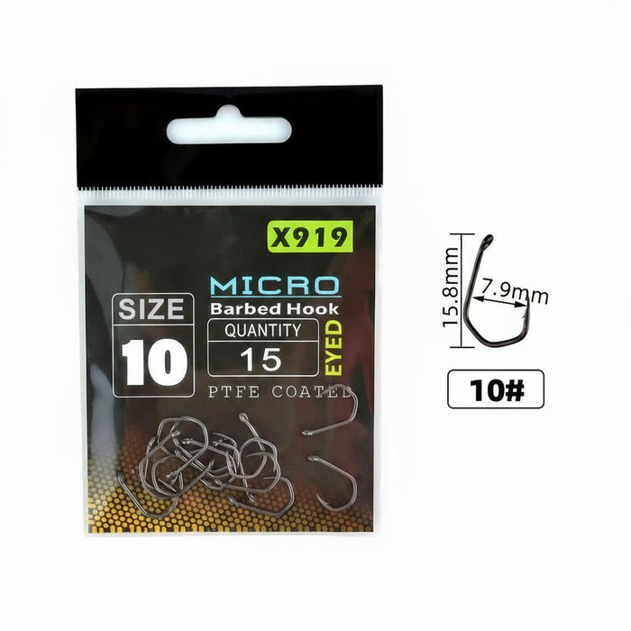 Micro Barb Eyed Hooks (15x) – PTFE High Carbon End Tackle - Bivakshop