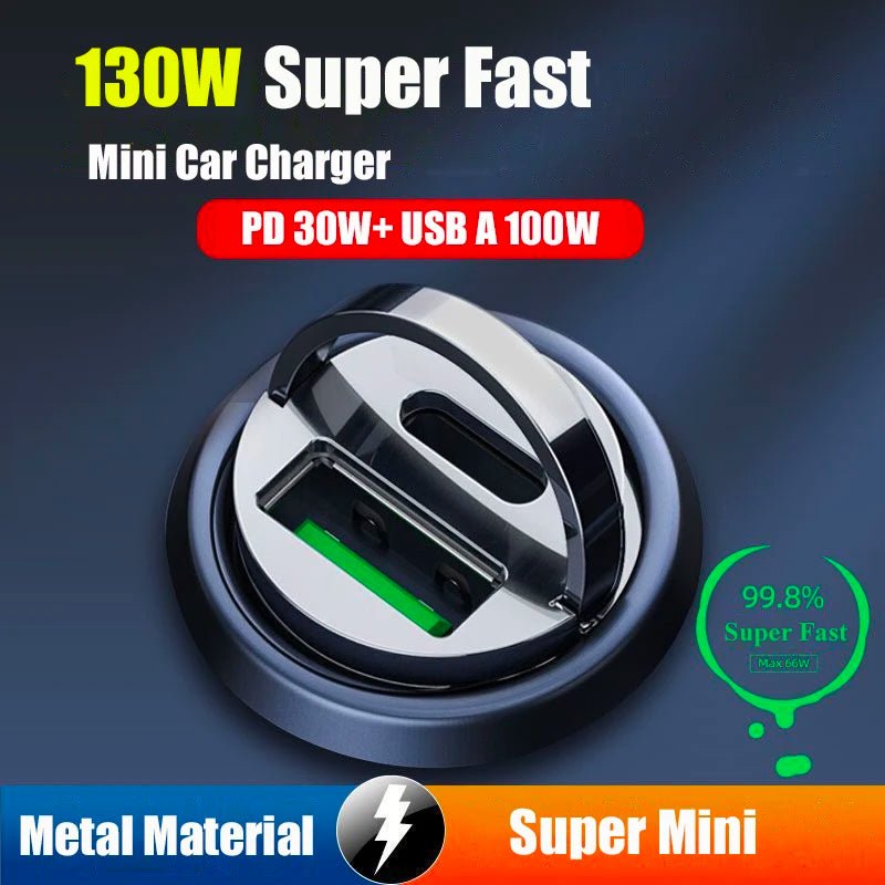 Mini usb c autolader socket adapter pd 130w - Snellader - Voor iphone samsung huawei - Bivakshop