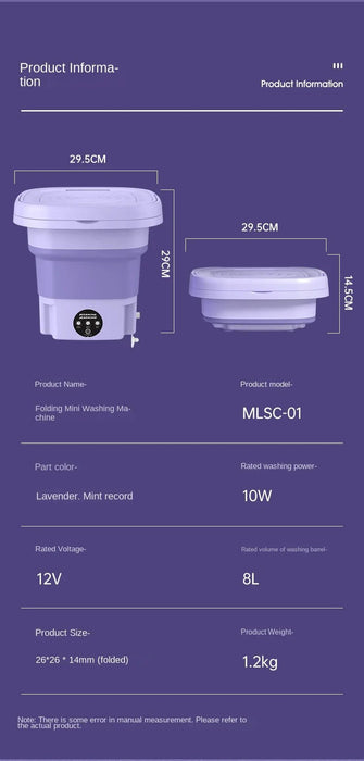 Mini wasmachine 8L – opvouwbaar – met centrifugefunctie - Bivakshop
