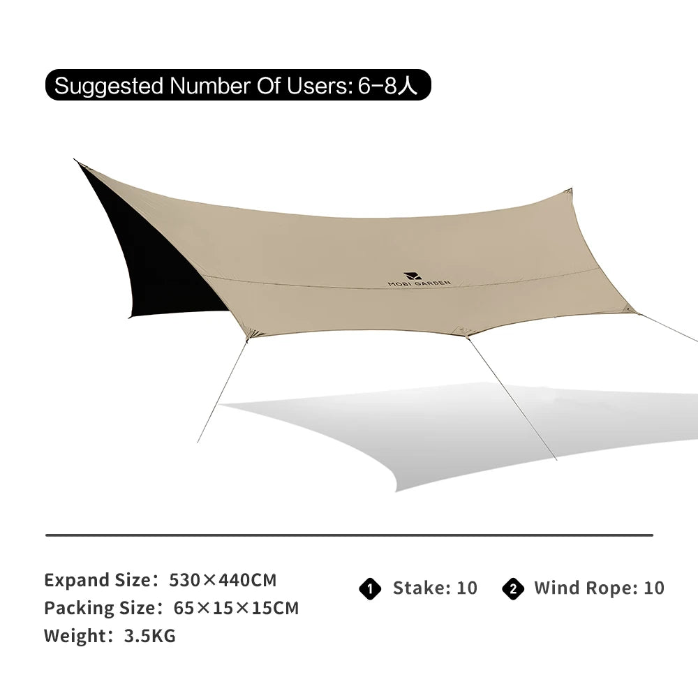 Mobi Garden camping tarp – Zwarte coating, waterdicht & zonwerend - Bivakshop