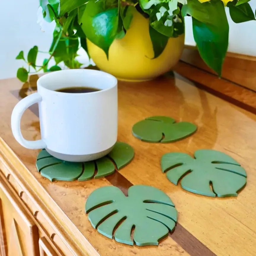 Monstera Onderzetter – 3D Geprint – Magnetisch – Groene Bladdecoratie – Indoor & Home Decor - Bivakshop