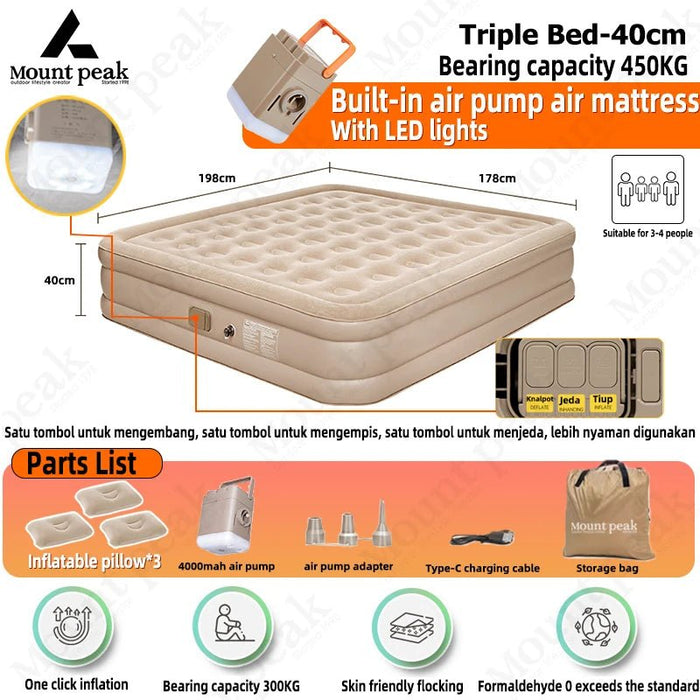 Mountpeak automatische luchtmatras - Comfortabel voor 2 - 3 personen - Bivakshop