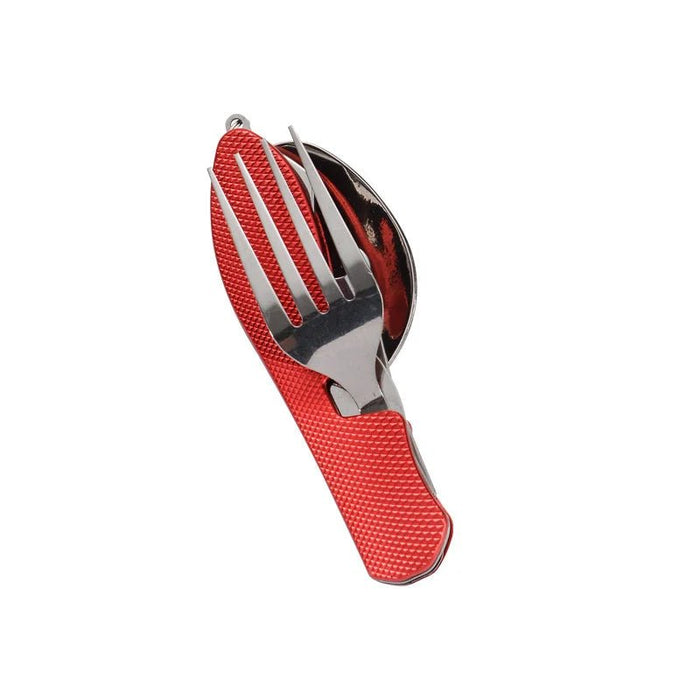 Multifunctioneel outdoor bestekset - Roestvrijstalen mes, vork, lepel & flesopener voor kamperen en reizen - Bivakshop
