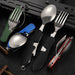 Multifunctioneel outdoor bestekset - Roestvrijstalen mes, vork, lepel & flesopener voor kamperen en reizen - Bivakshop