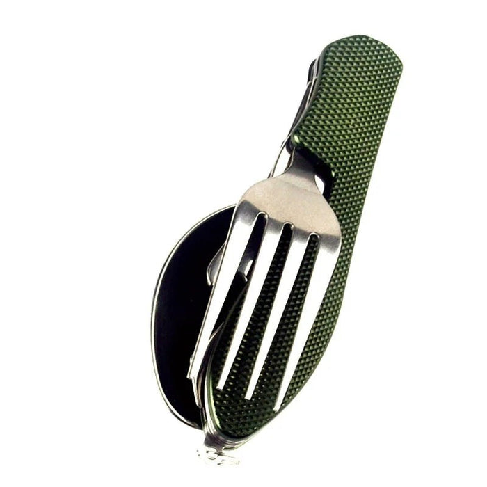 Multifunctioneel outdoor bestekset - Roestvrijstalen mes, vork, lepel & flesopener voor kamperen en reizen - Bivakshop