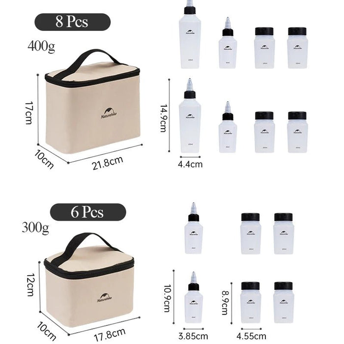 Naturehike kruidenfles set – 6/8 delige draagbare specerijen dispenser – Camping & bbq keuken gadget - Bivakshop