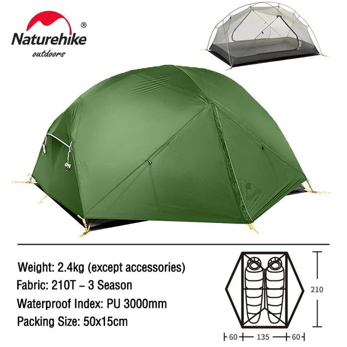 Naturehike Mongar 2 - persoons ultralichte tent - 20D nylon - Waterdicht en compact voor backpacking - Bivakshop