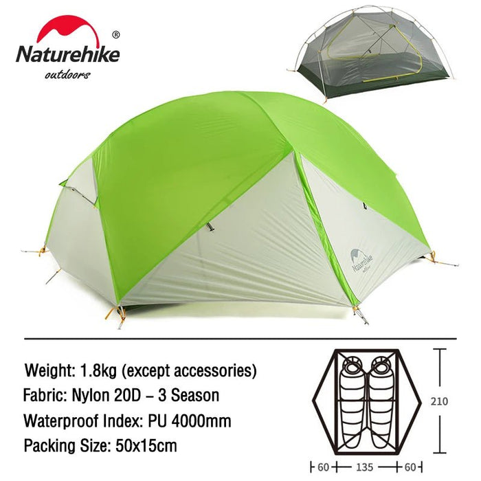 Naturehike Mongar 2 - persoons ultralichte tent - 20D nylon - Waterdicht en compact voor backpacking - Bivakshop