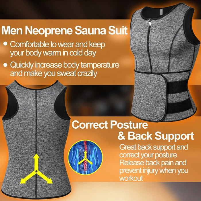 Neopreen sauna sweat vest voor mannen - Taille trainer en body shaper met ritssluiting - Bivakshop