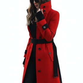 Bespaar 70% Nieuwe dames lange wollen jas - Warme herfstjas met hoge kraag - Casual trenchcoat met zakken en riem (Limited)