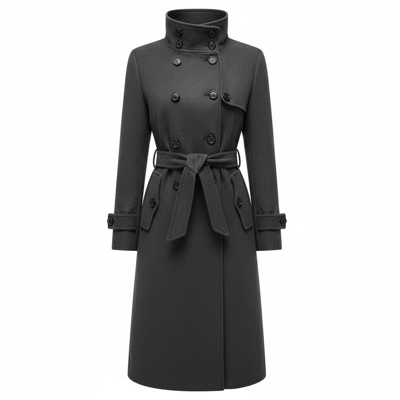 Nieuwe dames lange wollen jas - Warme herfstjas met hoge kraag - Casual trenchcoat met zakken en riem - Bivakshop