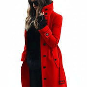 Nieuwe dames lange wollen jas - Warme herfstjas met hoge kraag - Casual trenchcoat met zakken en riem - Bivakshop
